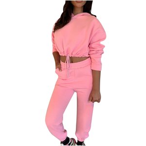 Cómodo conjunto de chándal de algodón para mujer, Sudadera con capucha de ajuste informal y joggers, ropa de casa, traje de entrenamiento con personalización de logotipo - Product Image 4