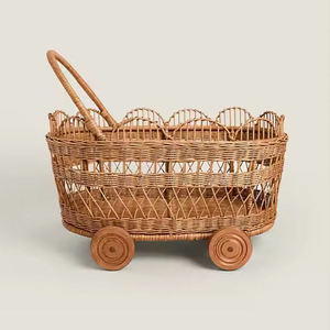 Handmade Rattan Woven Pushcart and Storage <b>Baskets</b> - Product Image 1