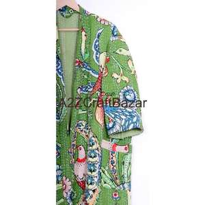 Kimono de Lujo Kantha de Algodón 100% de Primera Calidad, Bata de Manga Larga, Vestido Envolvente para Baño para Mujer, de la India - Product Image 3