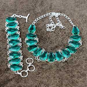 Sang trọng Chrome <span class=keywords><strong>Diopside</strong></span> đá Vòng Cổ Vòng đeo tay thiết lập thanh lịch sterling bạc mạ đám cưới/đồ trang sức đính hôn cho phụ nữ Bridal - Product Image 2