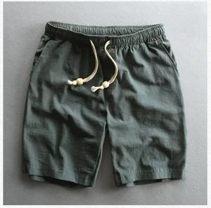 Pantalones cortos de lino y algodón informales para hombre, pantalones cortos de cintura elástica hasta la rodilla para playa, pantalones cómodos de Color sólido - Product Image 5