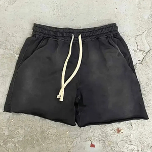 Venta al por mayor personalizado hombres tinte solar se decolora negro lavado pantalones cortos de sudor ácido lavado Vintage desgastado 100% algodón secado rápido High Street - Product Image 3