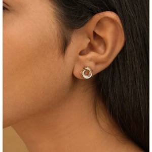 Round Lab Grown Diamond Intertwined Tri-color Circle 14K Yellow <b>Gold</b> Round Lab Diamond Wedding <b>Earrings</b> Screw <b>Back</b> <b>Earring</b> - Product Image 3