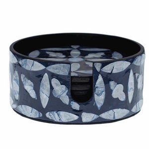 Ensemble de dessous-de-verre ronds en nacre faits à la main avec mosaïque géométrique indigo, dessous-de-verre décoratifs en coquillages, protection de table - Product Image 1