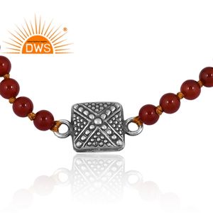 สร้อยข้อมือผ้าฝ้ายพลอยโอนิกซ์สีแดงธรรมชาติทำจากเงินสเตอร์ริเหมาะสำหรับเป็นของขวัญสำหรับผู้หญิง - Product Image 4