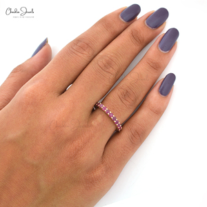 Producto recién llegado, 14K, oro amarillo sólido, piedras preciosas, banda de eternidad completa, 2,5mm, anillo redondo apilable de rubí para mujer de fabricación superior - Product Image 5
