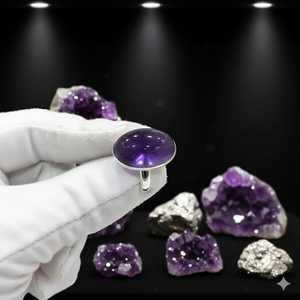 แหวนพลอยธรรมชาติสีฟ้าออบซิเดียนอเมทิสต์ดีไซน์แฟชั่นย้อนยุคปรับได้แหวนทองเหลืองวงรีสีเครื่องประดับหินสี - Product Image 6