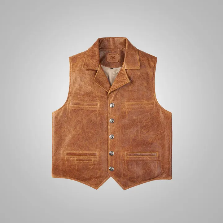 Mens Brown Western Cowboy Leather Vest