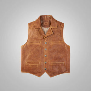 Mens Brown Western Cowboy <b>Leather</b> <b>Vest</b> - Product Image 1