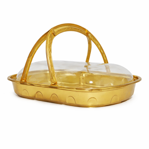 ถาดพลาสติกสีทองพร้อมหูหิ้ว คุณภาพสูง พับได้ สำหรับงานแต่งงาน บรรจุภัณฑ์ผลไม้และขนมอบ สีตามสั่ง กล่องใส่โรตี ของขวัญรอมฎอน บรรจุภัณฑ์ - Product Image 4