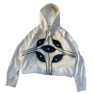 Sweat à capuche d'hiver 2025 en coton 100% avec broderie et couture œil, coupe classique, style hip-hop gothique, blanc, avec poche, tendance mode homme femme - Product Image 1