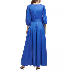 Abito da sera DKNY da donna, comodo, con maniche a 3/4, cintura e finto avvolgimento, in raso blu, linea ad A, vita naturale, taglie dalla XS alla XL - Product Image 2