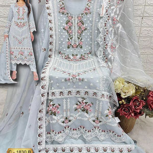 Sofisticada seda de invierno Shalwar Kameez Organza bordado Santoon Fondo interior para estaciones frías Ropa India pakistaní - Product Image 1