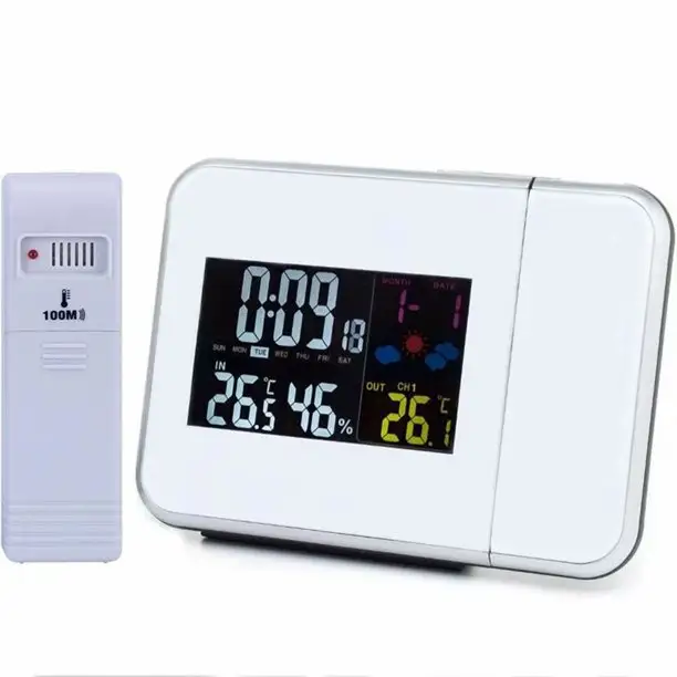 Wireless radio control Weather Station Clock Temperature Humidity sensor VA Screen With Weather Forecast Clock
