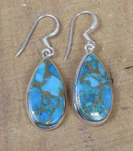 Azul cobre turquesa 925 plata esterlina sólida piedra preciosa turquesa pera 1 par gancho pendiente diciembre piedra natal regalo para ella - Product Image 2