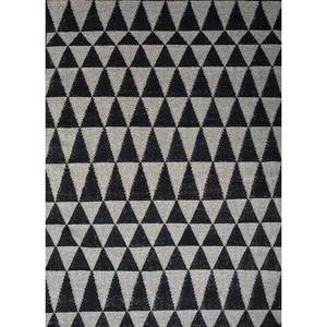 พรมลายเรขาคณิตอินดัสบาร์สีเทาและสีดำ ทอแบบแบน ทำจากขนสัตว์และวิสโคส สำหรับใช้ในบ้าน-Adwv-13004 - Product Image 1