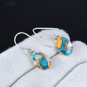 Boucles d'oreilles Turquoise épineuse orange 925 en argent Sterling fait à la main bijoux pendants en pierres précieuses cadeau de Style Boho ethnique Unique pour elle - Product Image 4