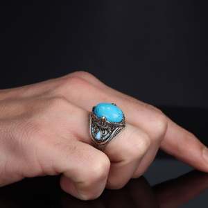 Anillo Azuris de Alta Calidad Estilo Otomano en Plata de Ley 925 para Hombre con Piedra Natural, Joyería Fina, Fabricación Turca VALKH1833 - Product Image 3