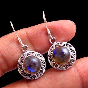 Pendientes Colgantes de Plata de Ley con Labradorita Dorada de 8mm, Forma de Pirámide, Engaste de Bisel, Estilo Vintage, Certificados por IGI, para Bodas y Fiestas - Product Image 1