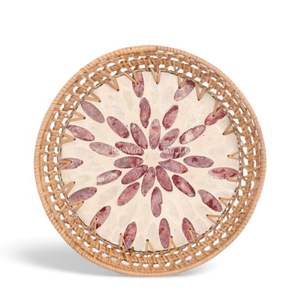 จานเปลือกหอยมุกสไตล์โบฮีเมียนเหนือกาลเวลา พร้อมขอบหวายทำมือ สำหรับตกแต่งโต๊ะอาหารแบบคลาสสิก ตกแต่งภายในบ้าน นำเข้าจากเวียดนาม - Product Image 3