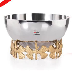 Nouveau bol de service décoratif argenté avec support en feuille d'or pour restaurant et bar d'hôtel - Product Image 1