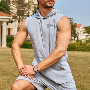 Latest Design <b>Men's</b> Solid Autumn <b>Sleeveless</b> <b>Hoodie</b> Made in Pakistan Street Style Wholesale Custom Cotton <b>Hoodie</b> - Product Image 3