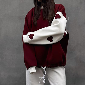 Sudadera con Capucha de Algodón Orgánico Grueso para Mujer, Bordado de Parches, Estilo Holgado, Hombros Caídos, Bloques de Color - Product Image 2