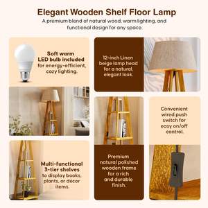 Wooden Floor Lamp for Living Room <b>Decoration</b> with <b>LED</b> <b>Bulb</b> Night Lamp with PlugSwitch Supplier Living Room & Bedroom <b>Decoration</b> - Product Image 2