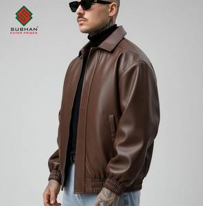 Blouson aviateur pour homme |   Blouson aviateur en cuir synthétique |   Blouson d'aviateur décontracté d'hiver à fermeture éclair, motif uni, style vintage - Product Image 4