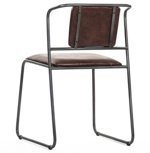 Akku Art Genuine Buffalo Leather <b>Dining</b> <b>Chair</b> | Industrial Restaurant Cafe Furniture | Vintage Metal Frame Stackable <b>Chair</b> - Product Image 3