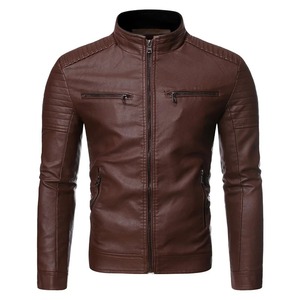 Chaqueta de motorista con cuello levantado de Color puro para hombre, tipo de moda, abrigos de cuero de calle alta para hombre - Product Image 3