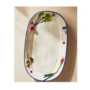 Plateau de service en céramique fait main pour le petit déjeuner collations fruits dessert café thé salle à manger cuisine salle de bain vanité organisateur - Product Image 1