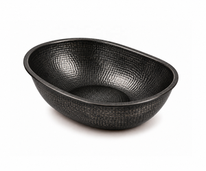 Bañera ovalada de metal martillado negro antiguo NJ con tapa para pedicura y salón de uñas - Product Image 1