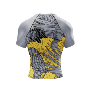 OEM ODM Sportswear Men's <b>Compression</b> Leggings Yellow Gray Leaf Print Quick Dry Seamless Sport Pants - Product Image 3