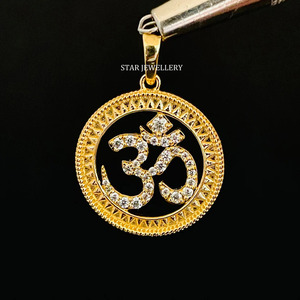 Colgante OM de oro macizo de 14K con diamantes naturales, joyería fina, - Product Image 5