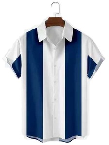 T-shirts pour hommes, mode, motif personnalisé, t-shirt entièrement rayé, 100% coton, col camp, t-shirt plage ananas - Product Image 2