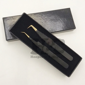 Pinzas de visón hechas a mano, pinzas de pestañas negras sólidas, Punta dorada inclinada, precio bajo, pinzas de extensiones de pestañas OEM ODM sostenibles - Product Image 6