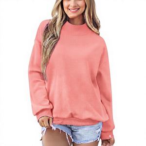 womens royal blue mock neck oversized sweatshirt long sleeve cozy fleece <b>pullover</b> <b>jumper</b> top - Product Image 2