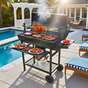Barbecue au charbon de bois de type tonneau de jardin en acier moderne de luxe avec rôtissoire et kit de rôti de poulet pour une utilisation en extérieur - Product Image 1