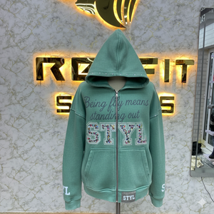 Sudadera con capucha azul para hombre con letras de diamantes de imitación y estampado brillante, estilo streetwear, corte regular, para otoño - Product Image 6