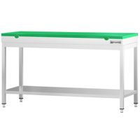 Table de travail professionnelle en acier inoxydable PREMIUM - 1800x700mm - avec étagère inférieure - avec renforts croisés - avec planche à découper verte