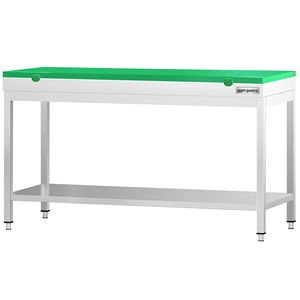 Commercial <b>Stainless</b> <b>Steel</b> Centre <b>Table</b> PREMIUM - 1800x700mm - with Undershelf - with Cross Bracing - with Green Chopping Board - Product Image 3