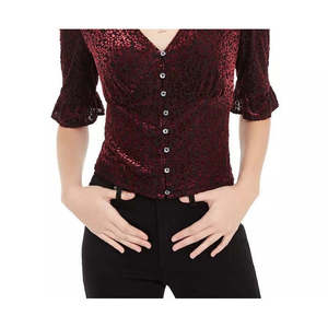 Top in Velluto Rosso Effetto Bruciato per Ragazzi American Rag, Taglia Media, Stile Vintage con Decorazione a Bottoni per Feste - Product Image 3