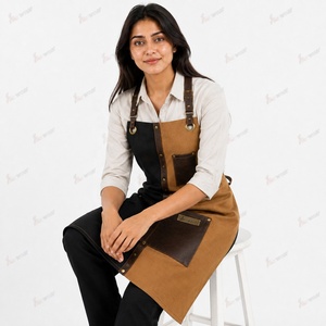 Delantal de Cuero para Mujer, Diseño Bicolor Marrón, Cierre de Broches, Impresión Digital, Manga Corta, Uniforme para Camareros de Restaurante y Bar - Product Image 3