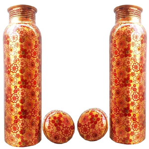 Botella de agua de cobre puro más vendida, estampado de flores pequeñas doradas, respetuosa con el medio ambiente, apto para lavavajillas, juego de artículos para fiestas, India Saniya - Product Image 1