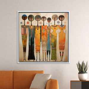 Impresión en Lienzo de Mujeres Africanas Abstractas: Arte de Pared de Hermandad Étnica, Lienzo con Marco Blanco - Product Image 1