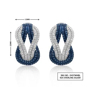 JEWELSPAARK Women's 1.90 CT Natural White Blue Round Diamond 925 <b>Silver</b> Intertwined <b>Huggie</b> Earrings - Product Image 2