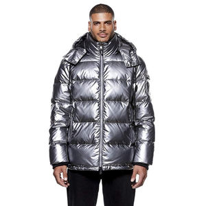 Chaqueta acolchada de invierno de diseñador para hombre al por mayor, abrigo con capucha de tela de lona transpirable, chaqueta acolchada brillante a la moda con efecto burbuja - Product Image 1