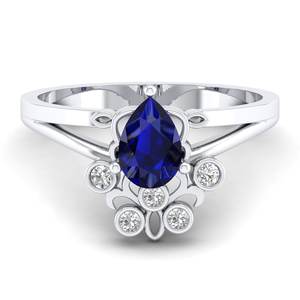 แหวนเพชรพลอยไพลินสีน้ำเงินทรงลูกแพร์ 0.75 กะรัต ดีไซน์ล่าสุดจาก REYES ทองคำแท้ 14K ราคาขายส่ง เครื่องประดับมอยส์ซาไนต์คุณภาพสูง - Product Image 5