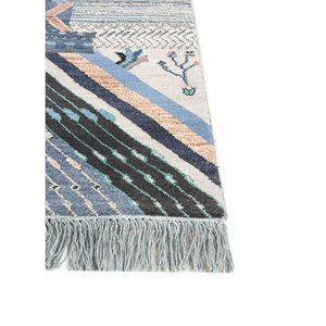 Alfombra Manchaha Lub-127 Azul, Tejida a Mano con Lana y Seda, Diseño Geométrico Abstracto para Hogar, Habitación de Adolescentes, Pasillo, Decoración Personalizada - Product Image 4